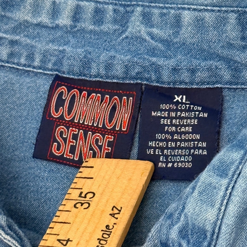 Common Sense Mens XL Denim Shirt Pikes Peak Colorado Embroidered Long Sleeve - Picture 7 of 7